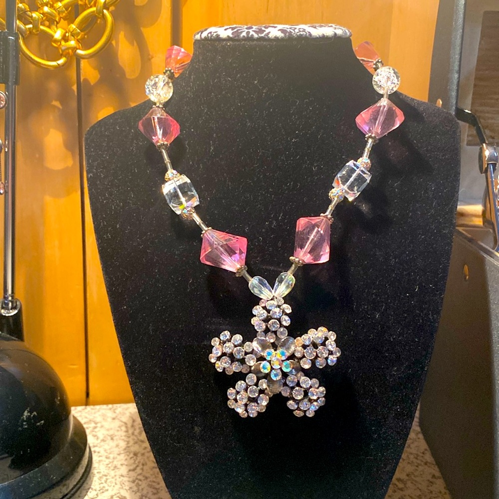 Vintage Crystal and acrylic AB Necklace